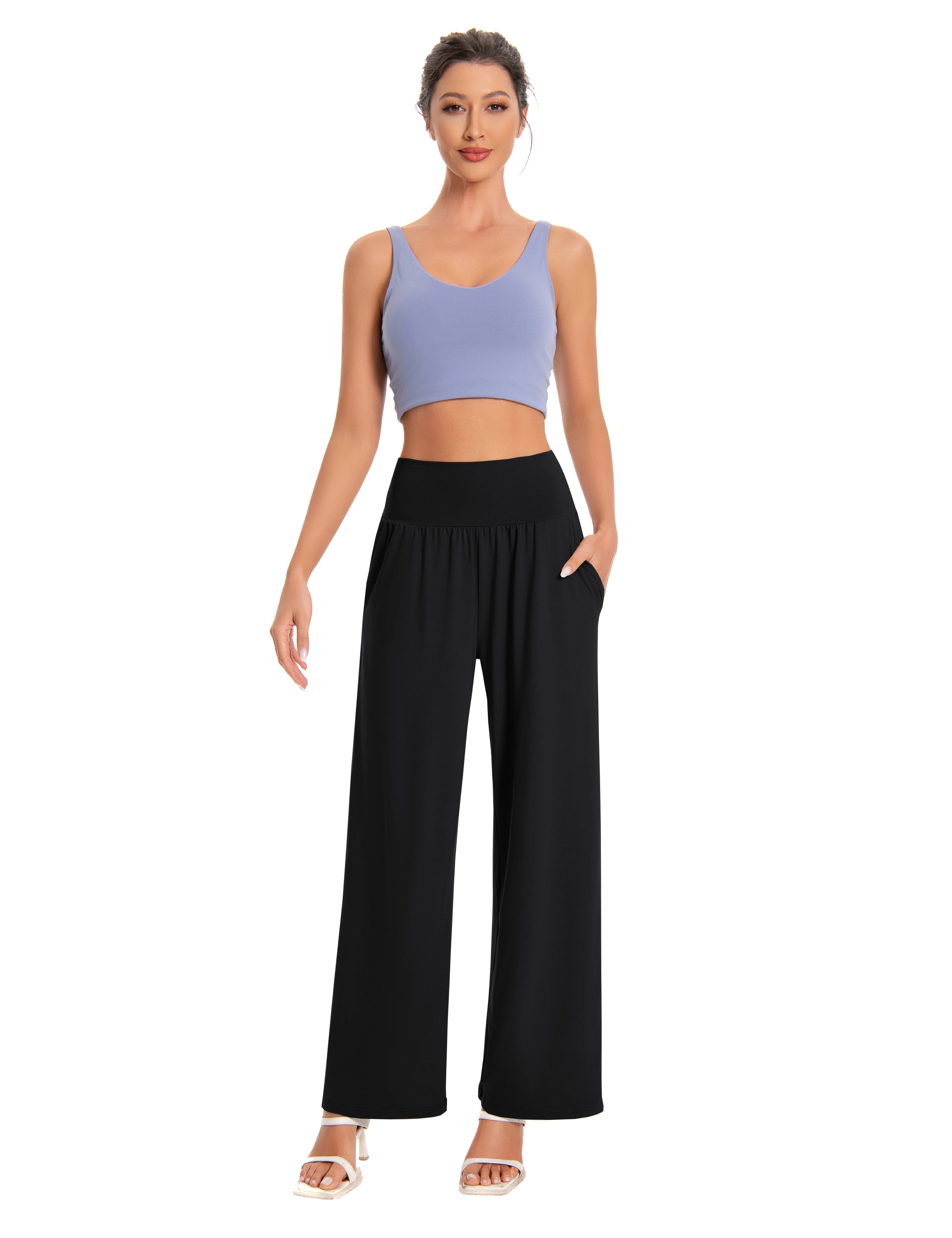 Wide-Leg Yoga Pants in Black — The Airport Day Edit style look